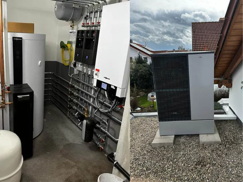 vor und nach der Arbeit von heizungsbauer